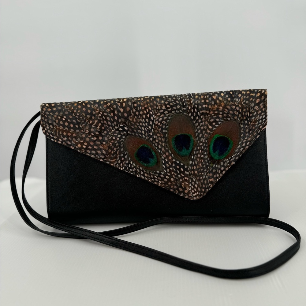 Chic Black And Brown Feather Pattern Shoulder Bag - image 1